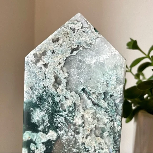 🎁SALE🎁 💚💜Druzy Geode Moss Agate Amethyst Crystal Tower💜💚